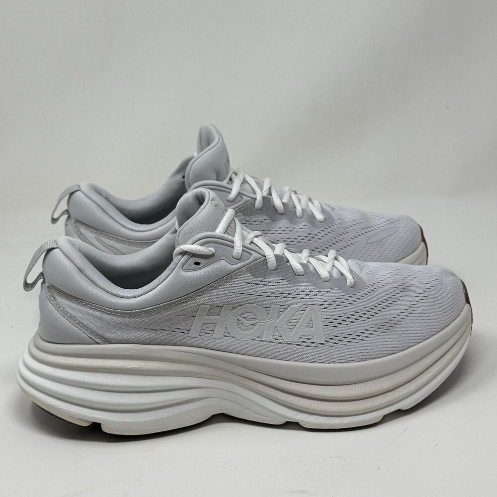 Hoka One One Bondi 8 Shoes Mens 9.5 D Lunar Gray White Running Comfort Sneakers
